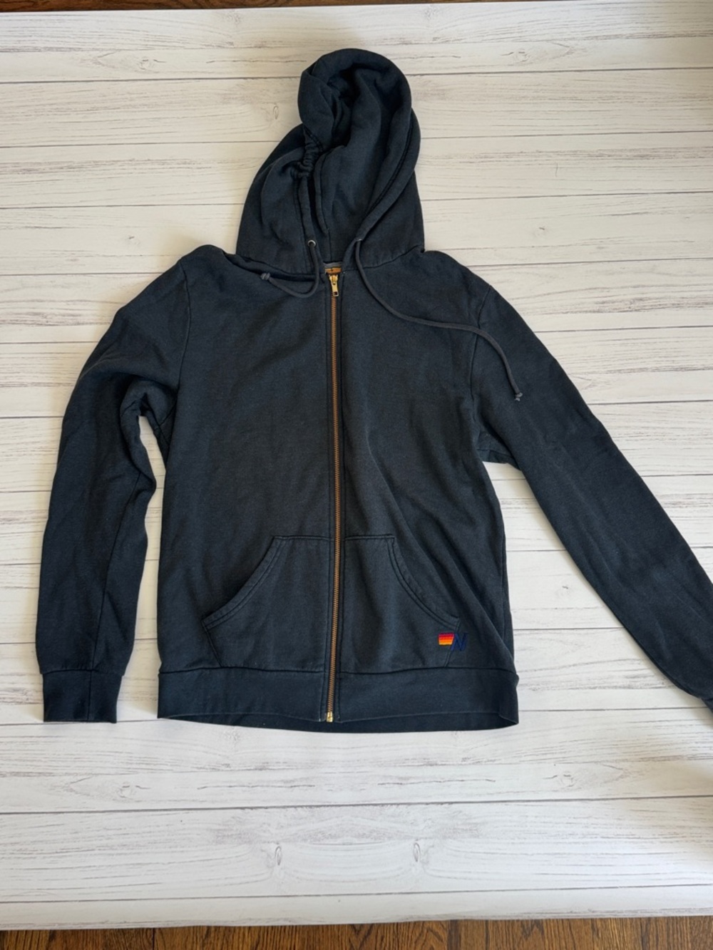 Aviator Nation Black Hoodie with Yellow and Orange Logo Accent